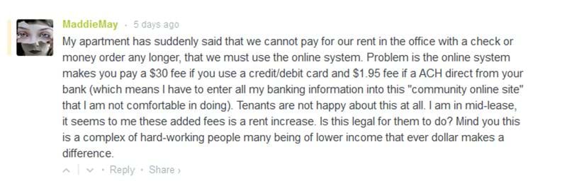 landlord tenant rent fees