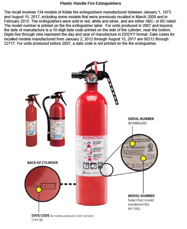 plastic handle fire extinguisher recalls